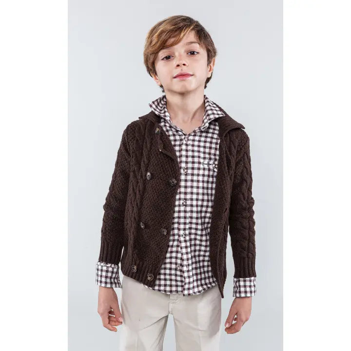 Boy L/s French Collar Shirt - White & Red NUPKEET