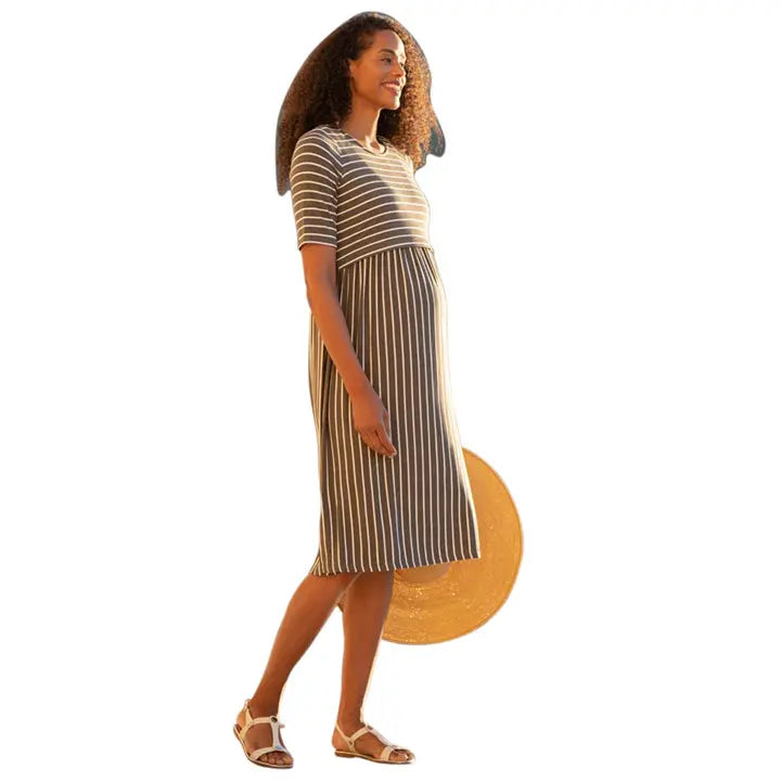 Navi: Striped Lift Up Midi A-Line Dress SERAPHINE