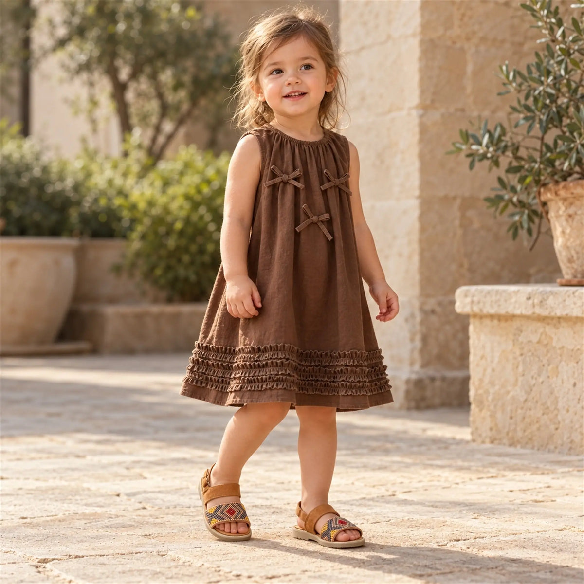 Tribal Band Embellished Vaccheta Leather - Camel worn lookbook, shoe size 25