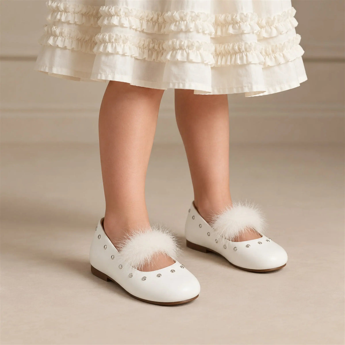 Babywalker Fur Ballerina - White close-up lookbook of a child wearing