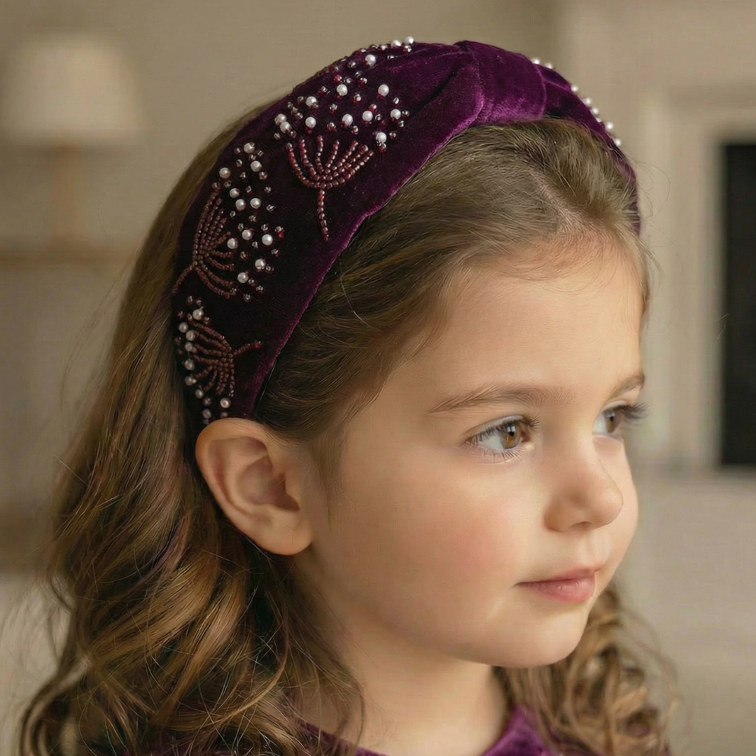 Plum Pearl Velvet Headband
