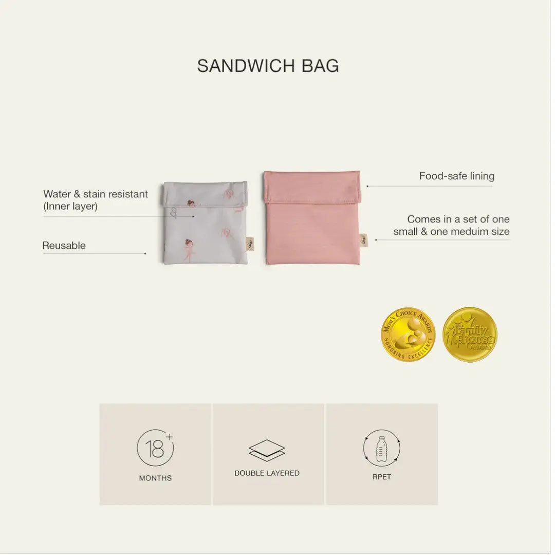Reusable Sandwich Bag - Set of 2 - Ballerina/Blush Pink CITRON