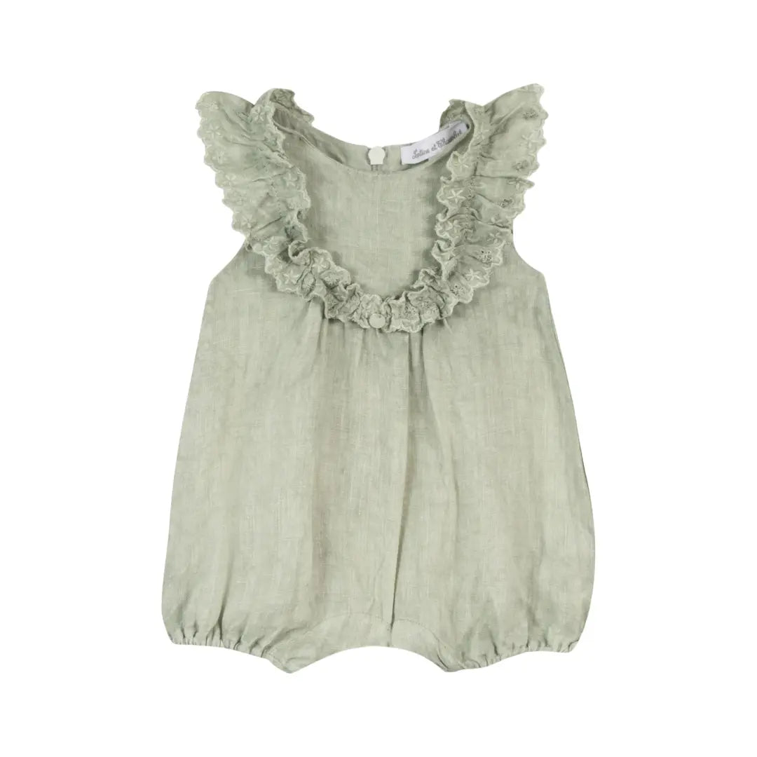 Green Linen Baby Girl Romper TARTINE ET CHOCOLAT