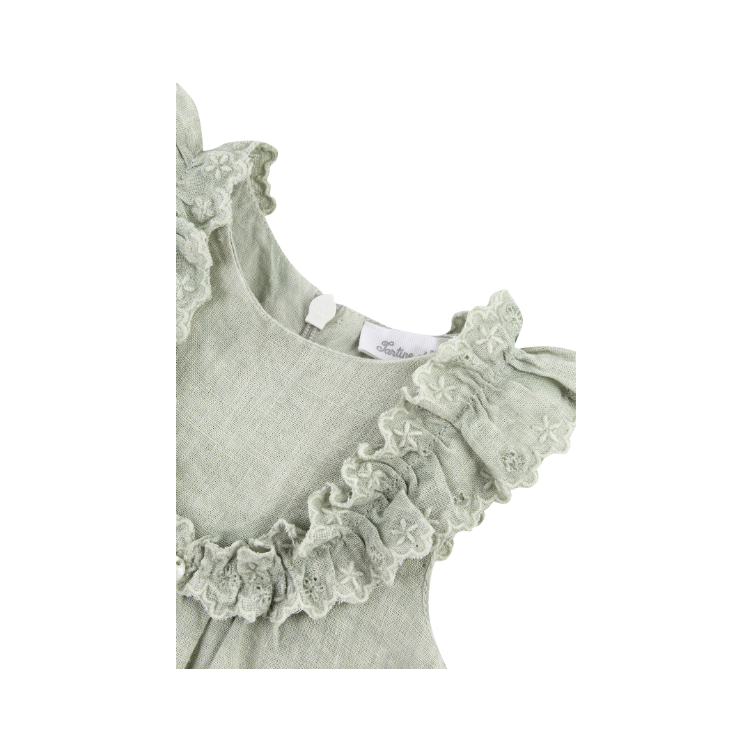 Green Linen Baby Girl Romper