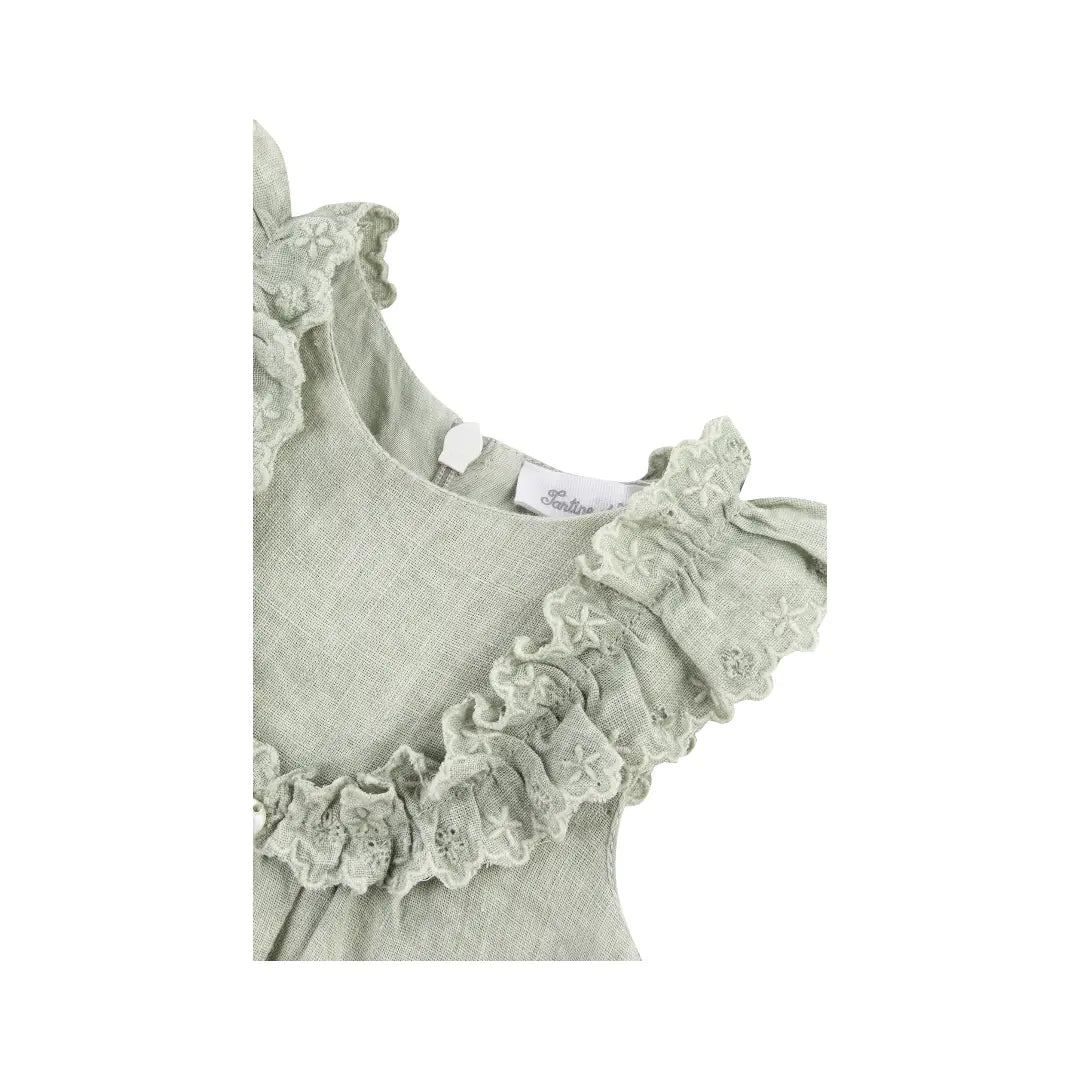 Green Linen Baby Girl Romper TARTINE ET CHOCOLAT