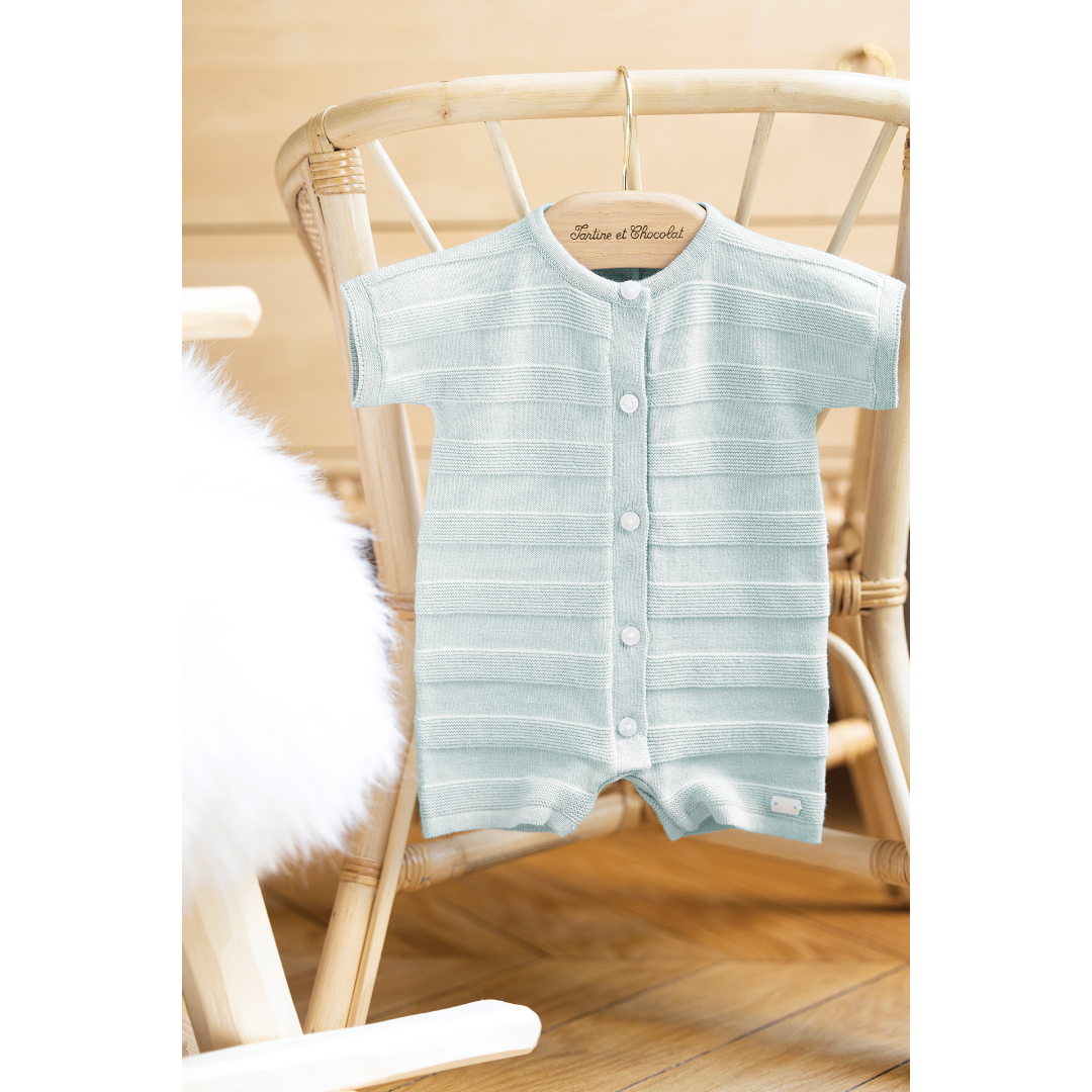 100% Cotton Knit Blue Grey Baby Romper