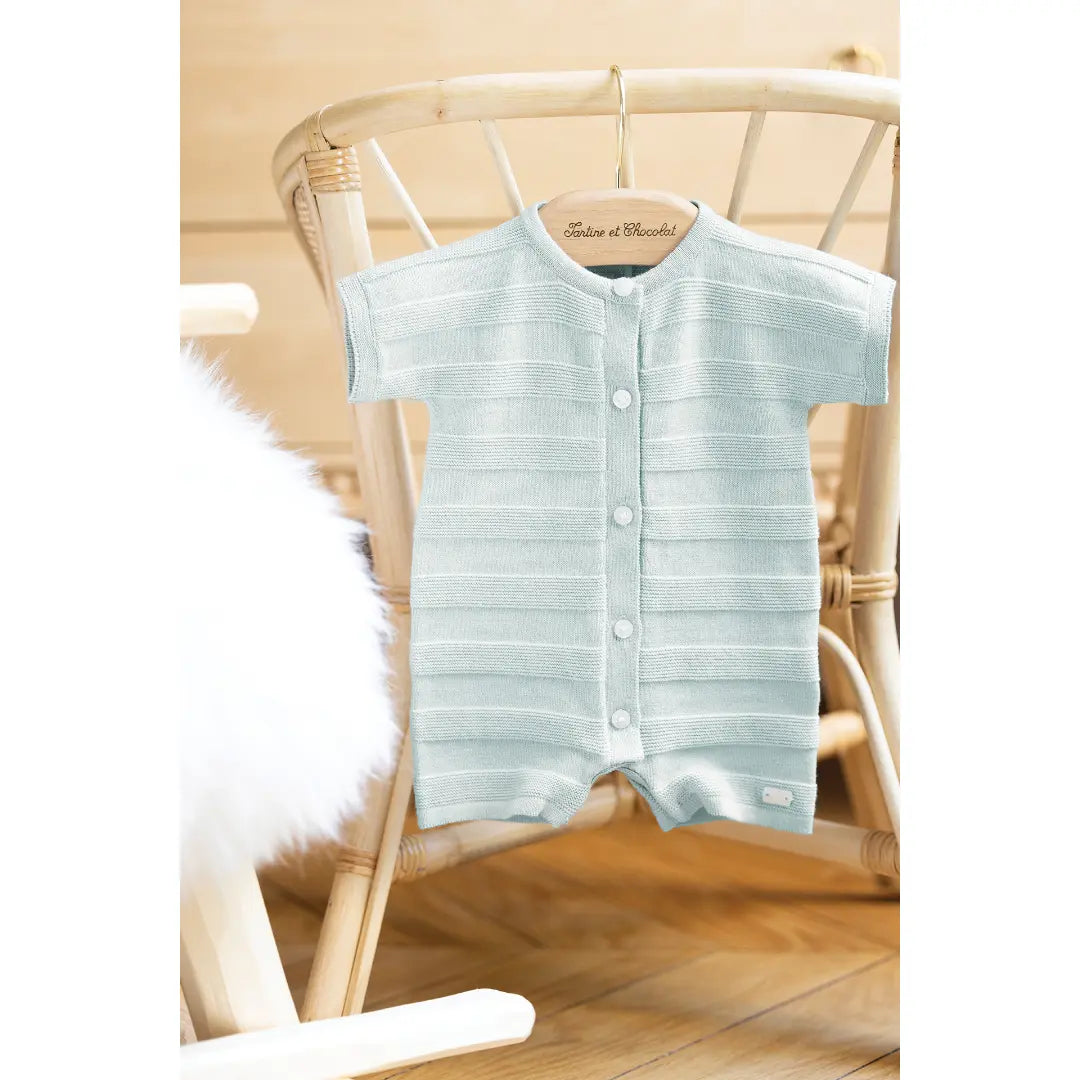 100% Cotton Knit Blue Grey Baby Romper TARTINE ET CHOCOLAT