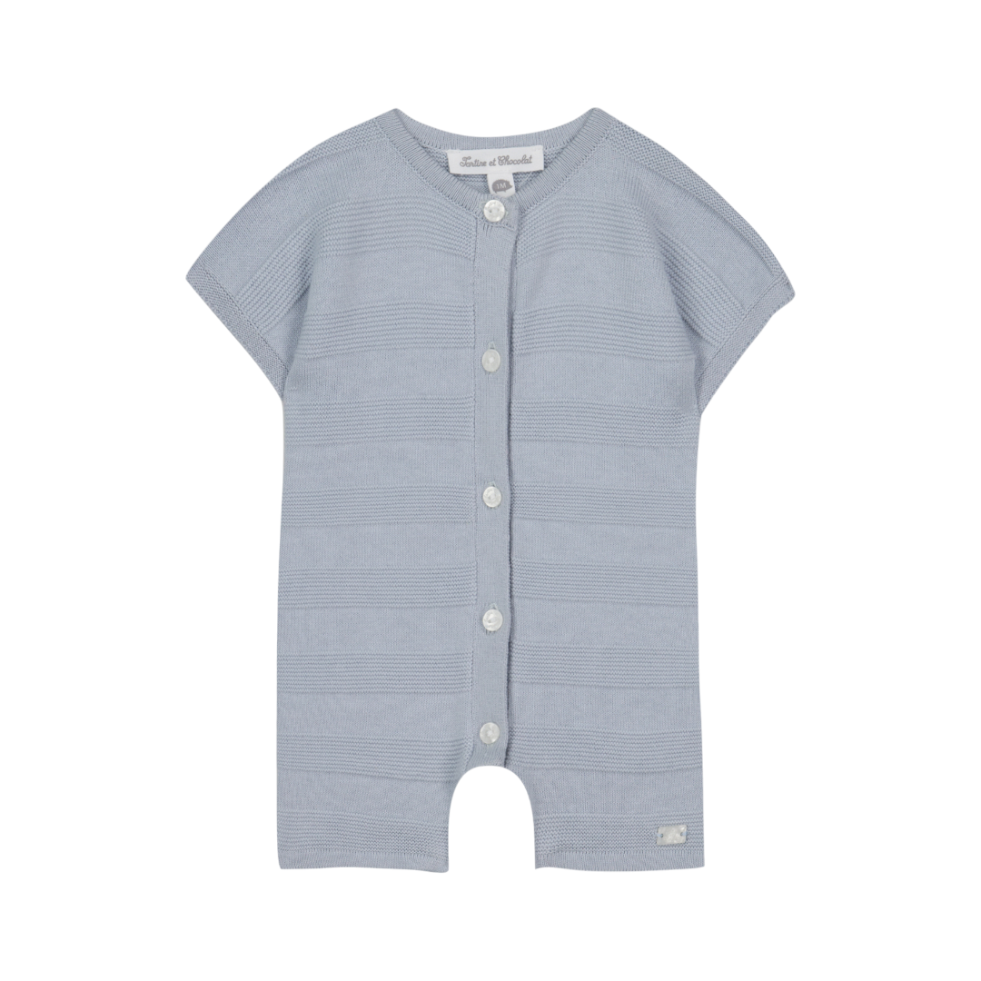 100% Cotton Knit Blue Grey Baby Romper