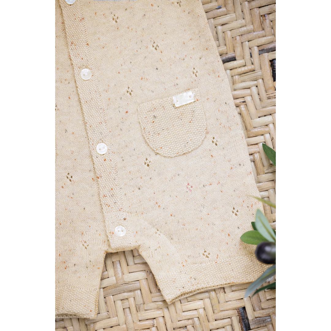 Beige 100% Cotton Knit Baby Jumpsuit