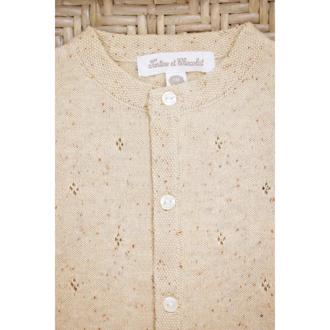 Beige 100% Cotton Knit Baby Jumpsuit TARTINE ET CHOCOLAT