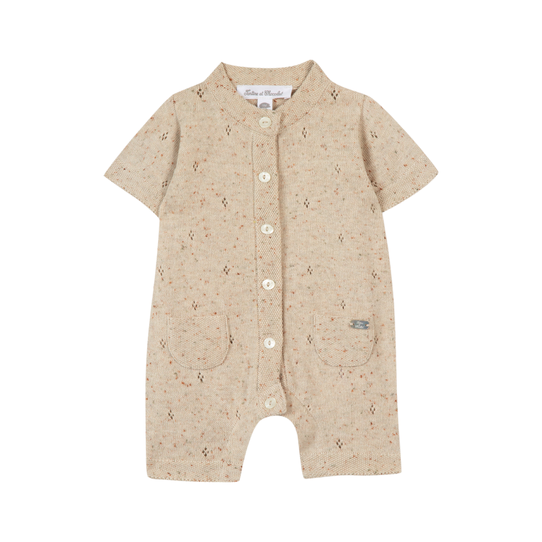 Beige 100% Cotton Knit Baby Jumpsuit
