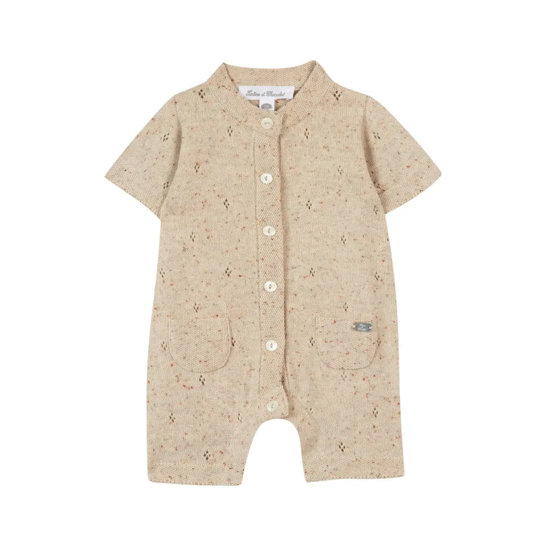 Beige 100% Cotton Knit Baby Jumpsuit TARTINE ET CHOCOLAT