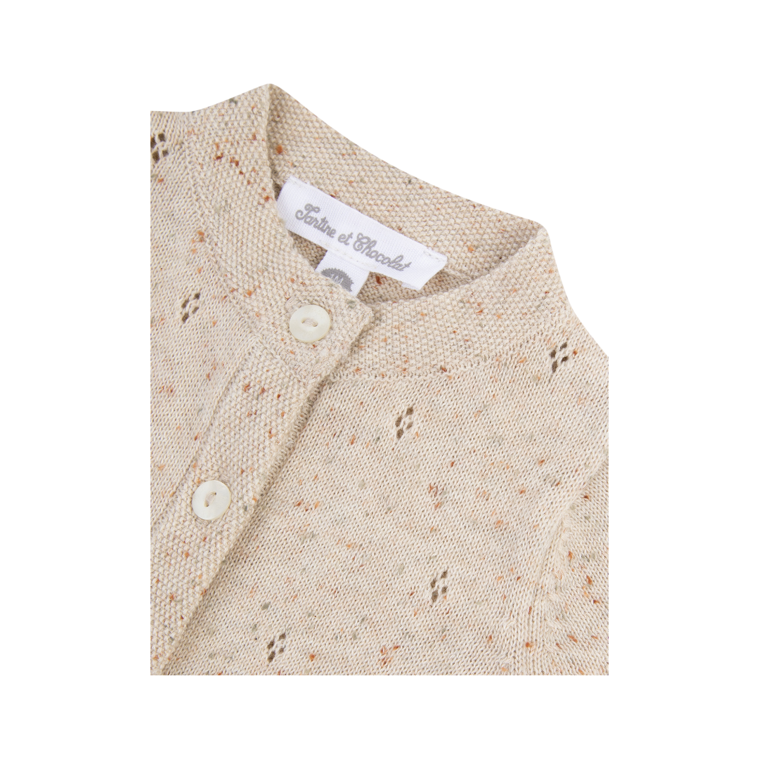 Beige 100% Cotton Knit Baby Jumpsuit