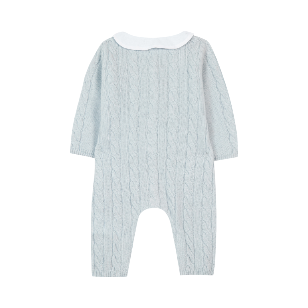 Wool Cashmere Collared Onesie - Sky Blue