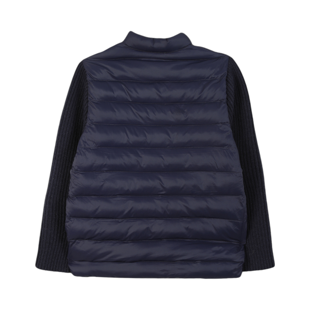 Navy Winter Jacket with Knit Sleeves