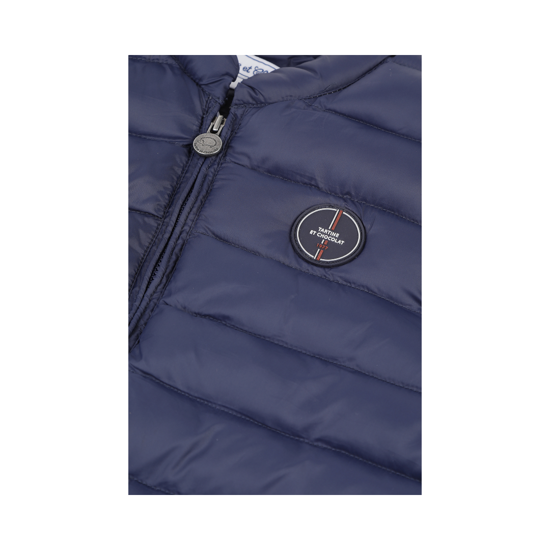 Navy Winter Jacket with Knit Sleeves