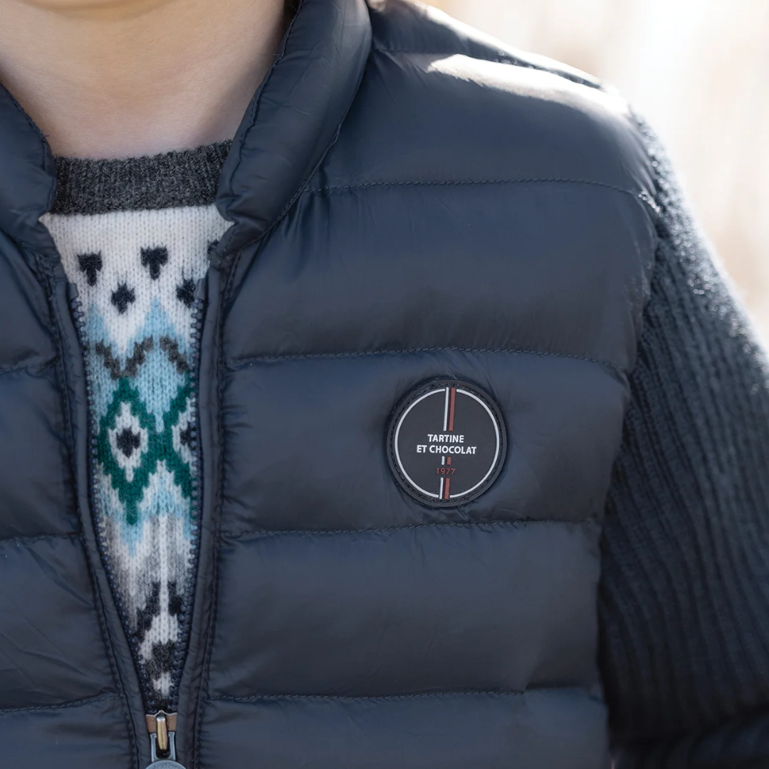 Navy Winter Jacket with Knit Sleeves