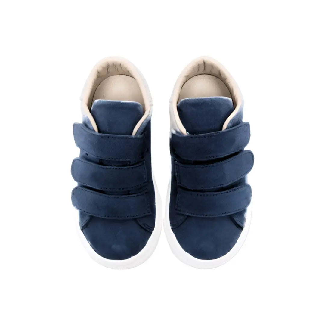 Three Velcro Strap Leather Sneakers - Blue BABYWALKER