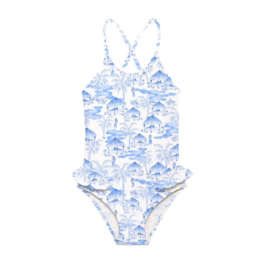 Tropical Paradise frill swimsuit - Blue LISON PARIS