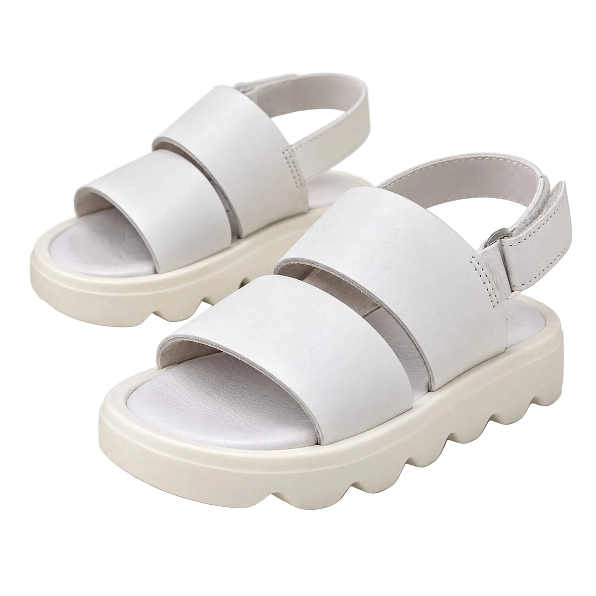 Babywalker white and off-white leather sandals, studio product view on white