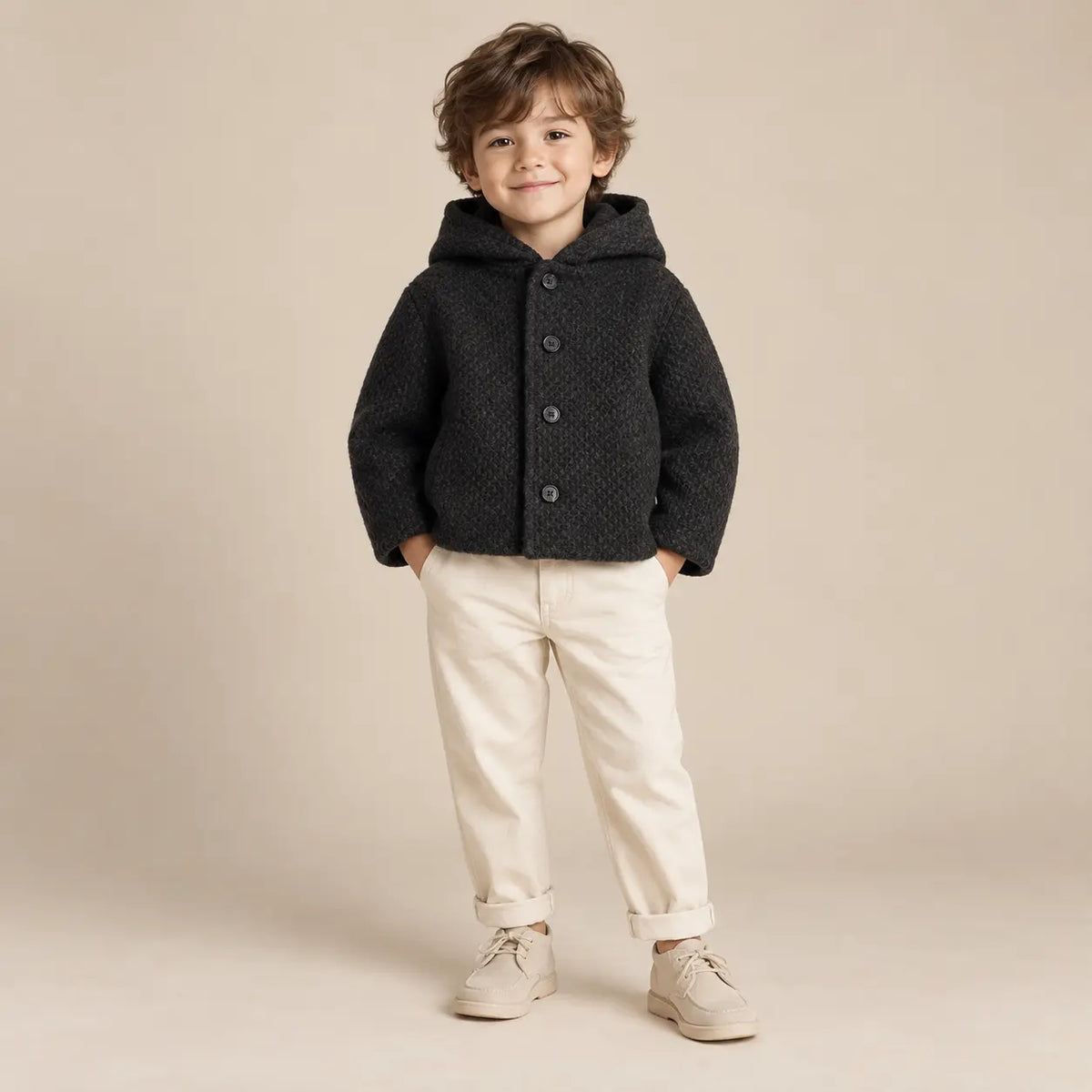 4 year boy wearing Black Knitted Jacket