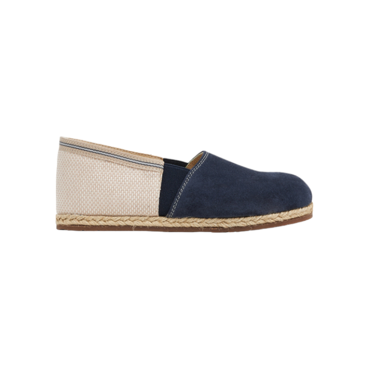Two Tone Suede Leather & Fabric Espadrilles - Blue Beige