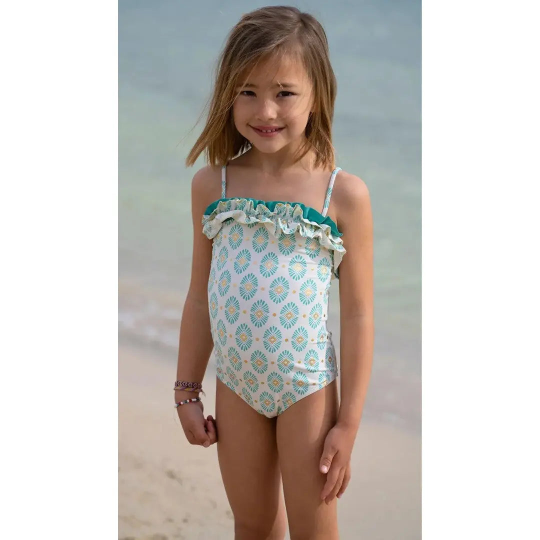 Pondicherry One Piece Swimsuit - Offwhite & Jade Green LISON PARIS