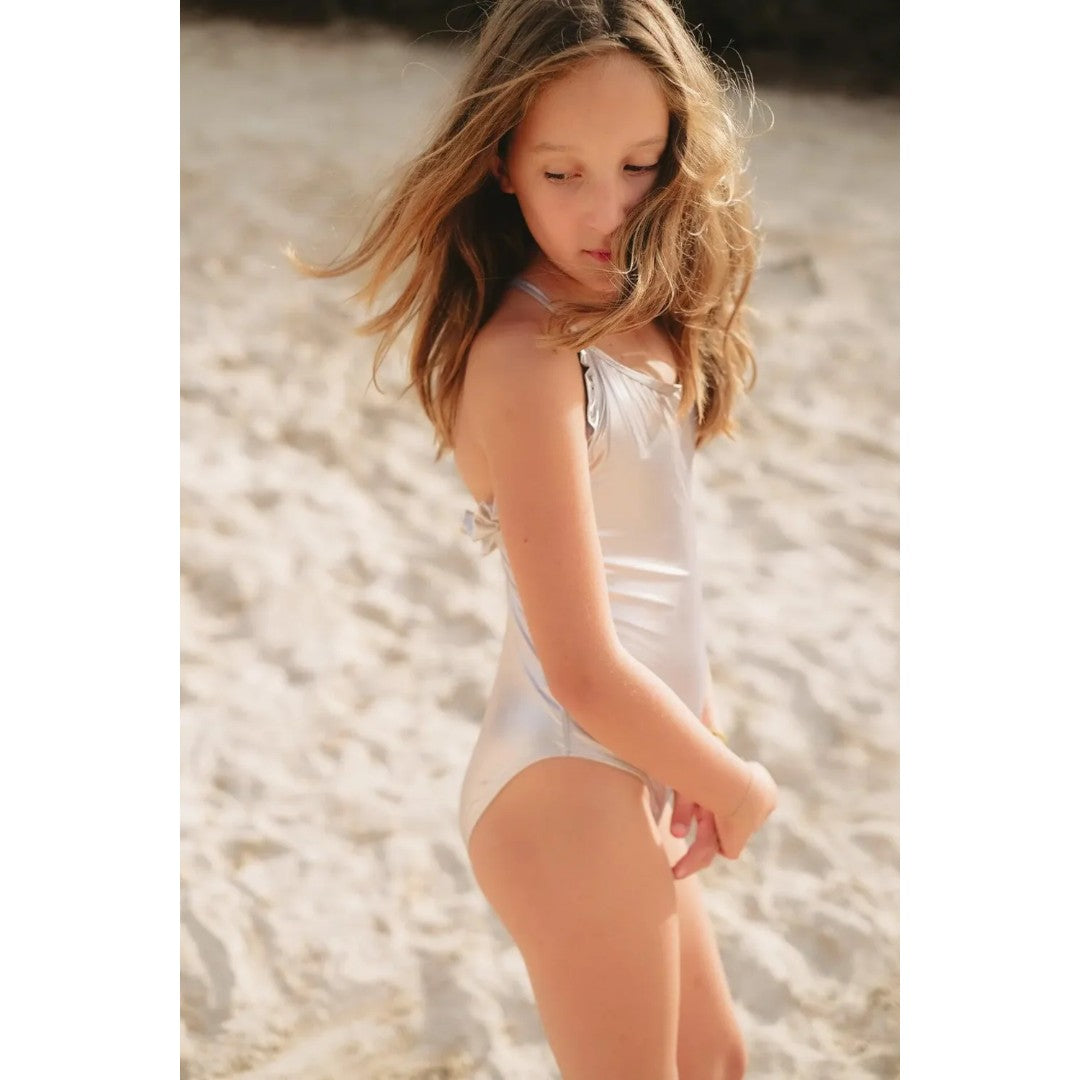 Sorbet Silver Metallic One Piece Swimsuit With Ruffles