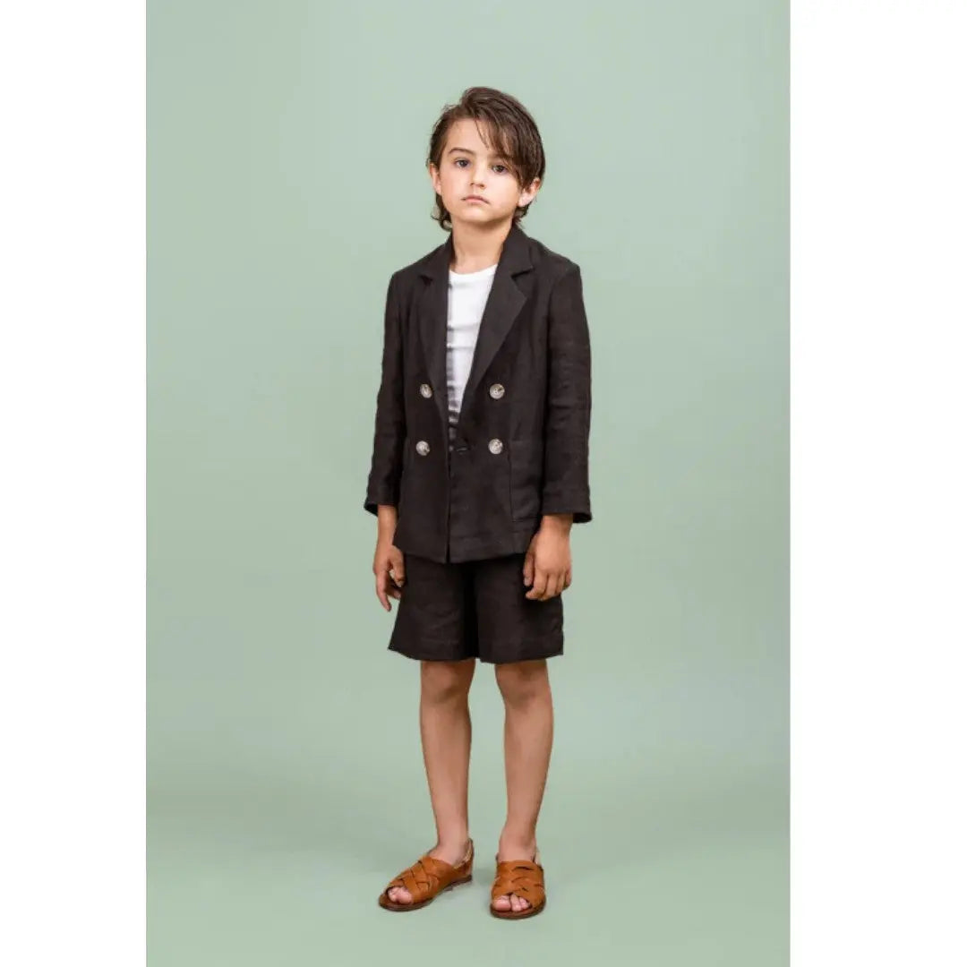 Black Linen Blend Double Breasted Jacket & Shorts PAADE MODE