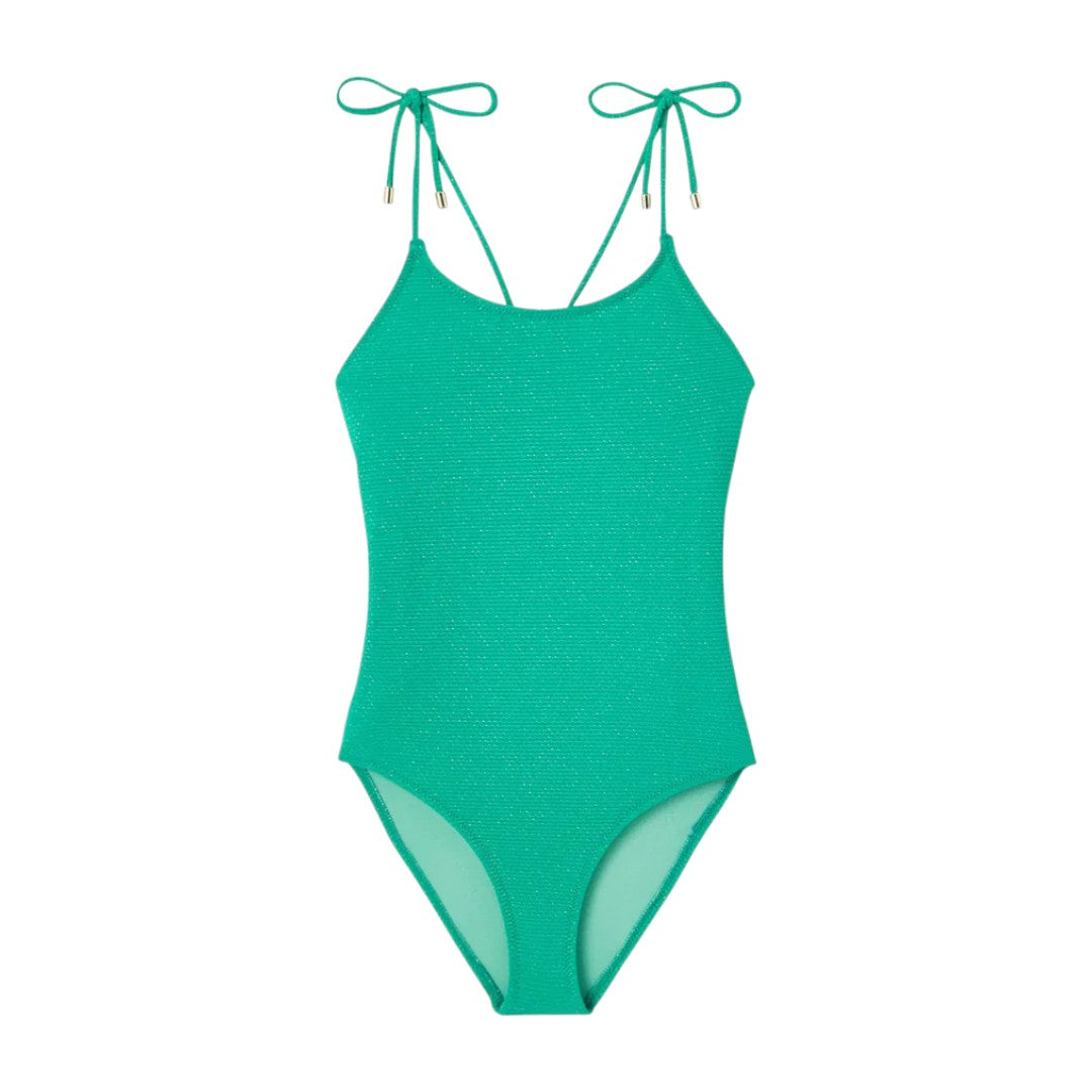 Bahamas One Piece Lurex Swimsuit & Shorts - Peacock Green & Gold