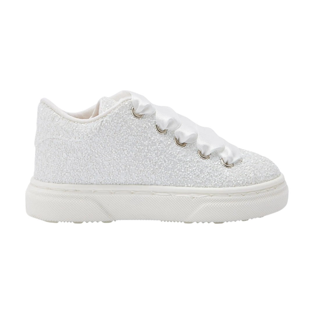 White Glitter Fabric Sneakers