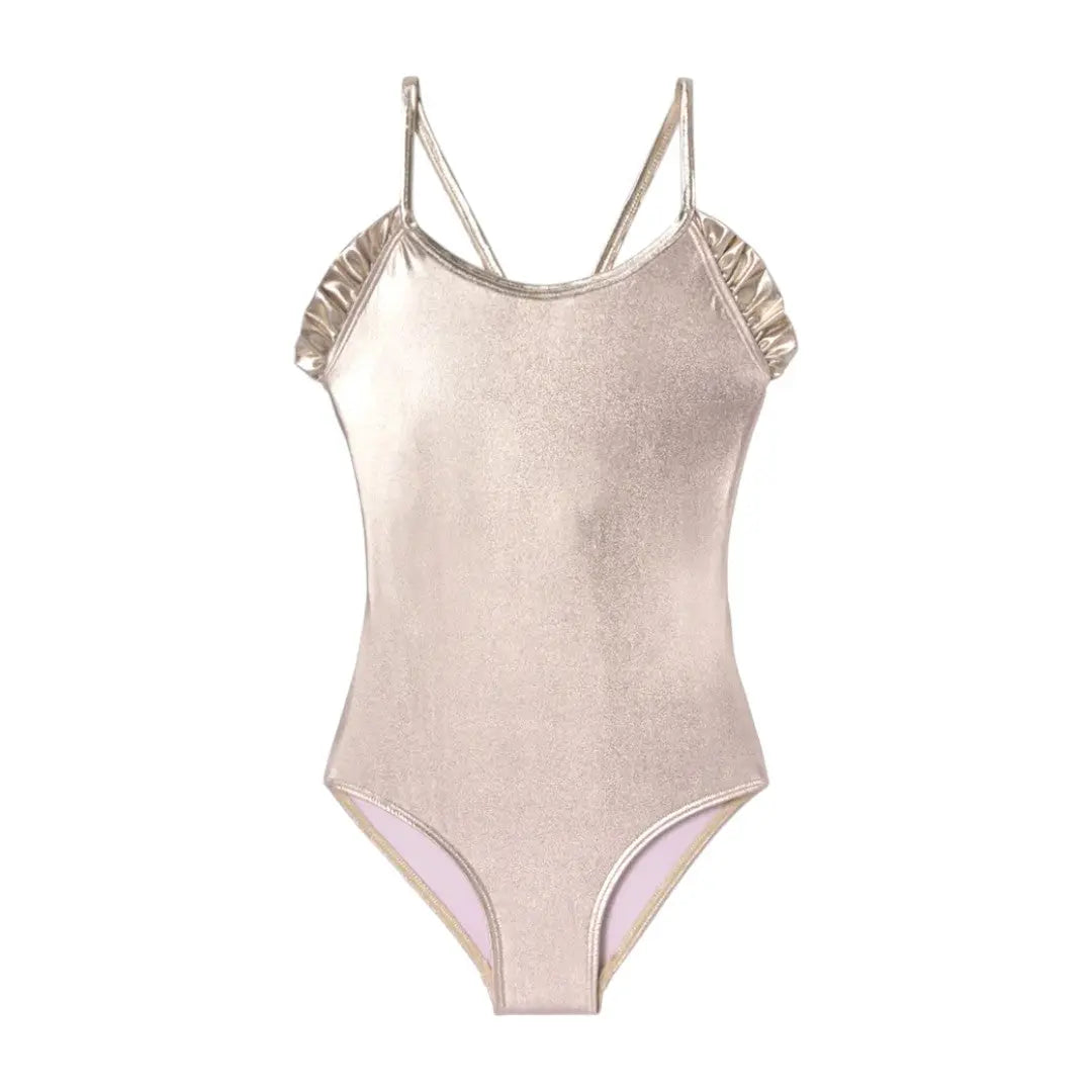 Sorbet Silver Metallic One Piece Swimsuit With Ruffles LISON PARIS
