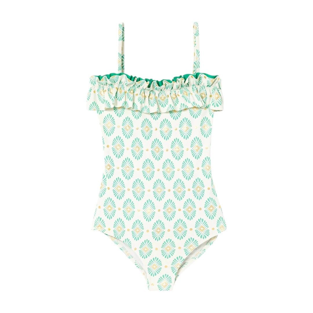 Pondicherry One Piece Swimsuit - Offwhite & Jade Green