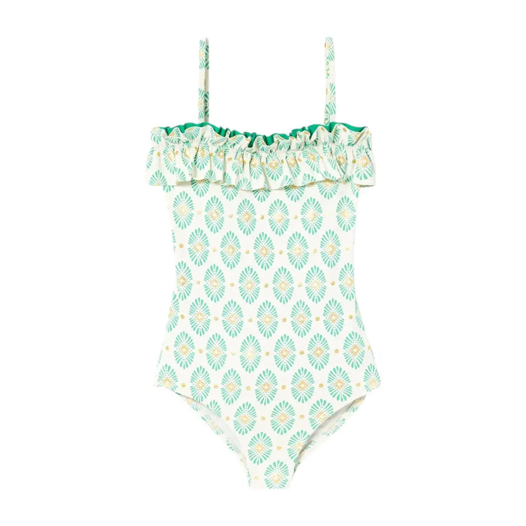 Pondicherry One Piece Swimsuit - Offwhite & Jade Green LISON PARIS