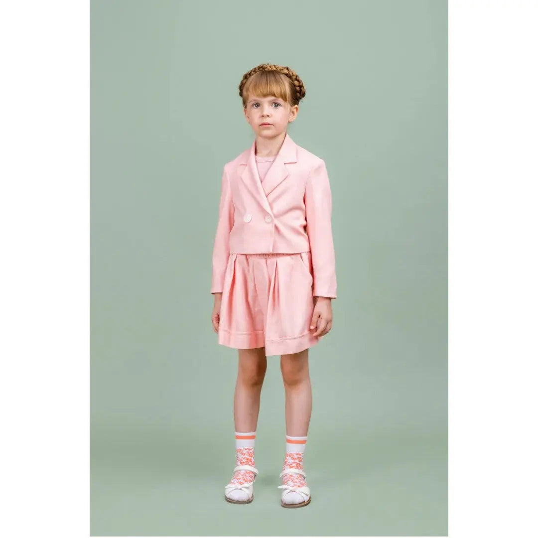 Pink Linen Blend Crop Jacket & Shorts PAADE MODE