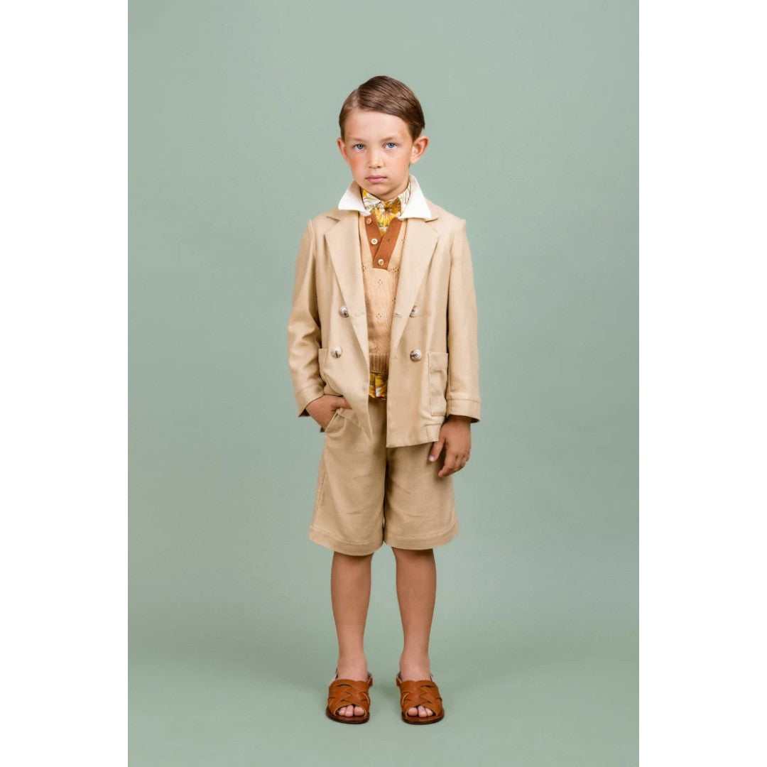Beige Linen Double Breasted Jacket & Wide Trousers