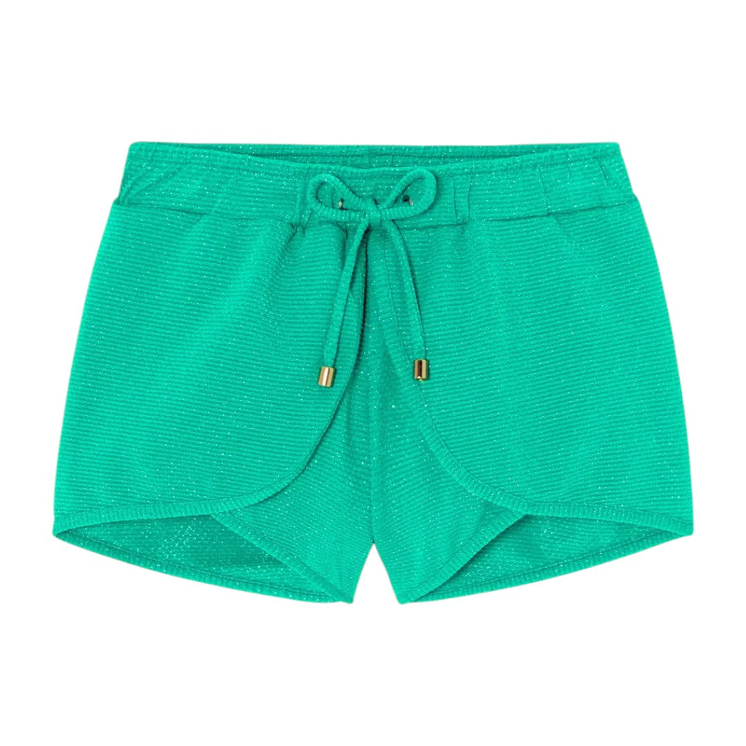 Bahamas One Piece Lurex Swimsuit & Shorts - Peacock Green & Gold