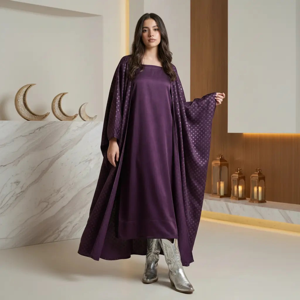 Aseel Plum Bisht Dress Set LAYALEE
