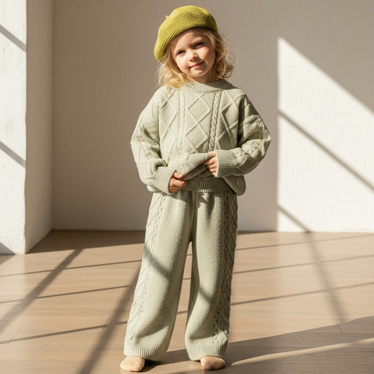 Mila Diamond Knit Set - Sage Green