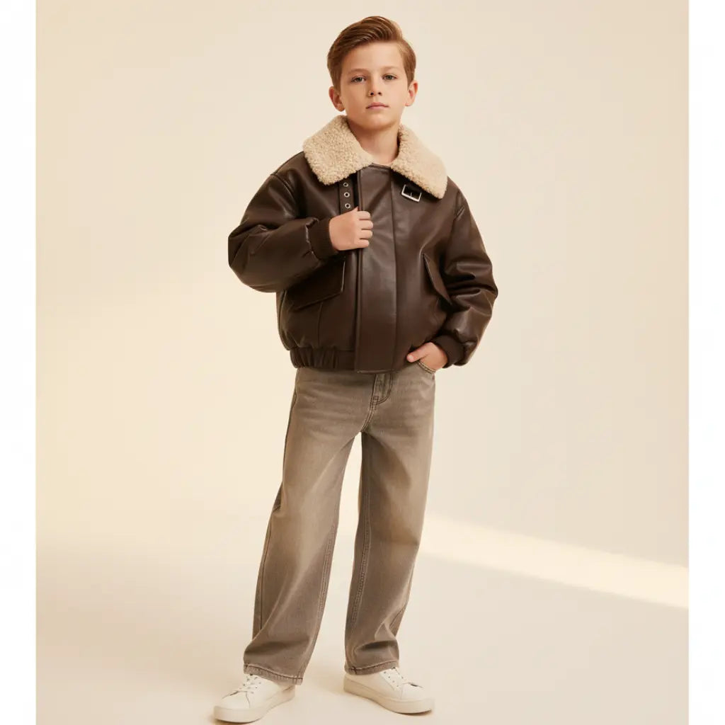 Espresso Shearling Aviator Jacket ORELIE