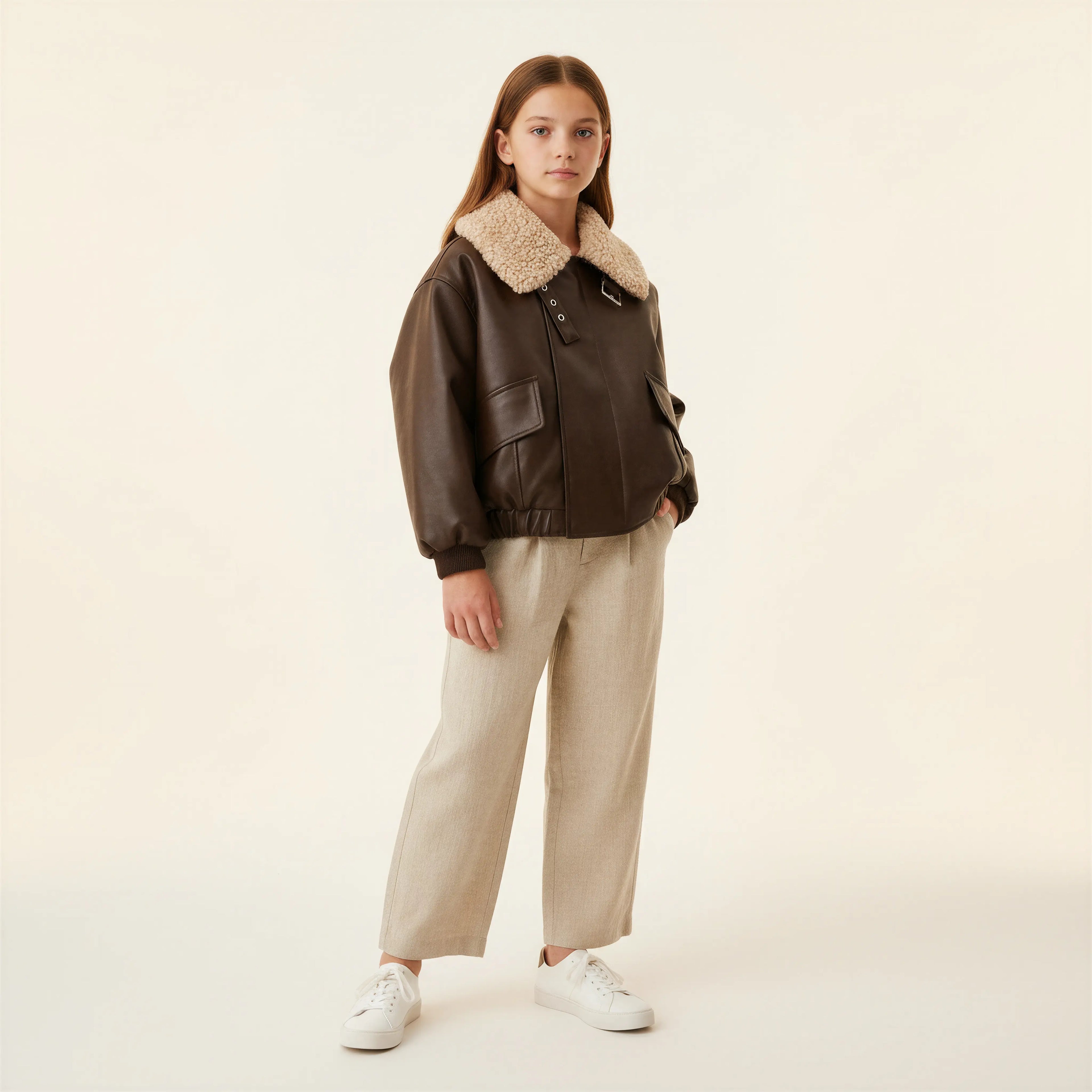 Espresso Shearling Aviator Jacket ORELIE