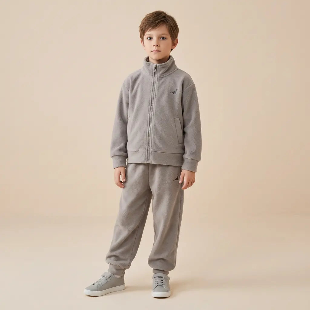 Cloud Grey Thermal Fleece Zip-Up Set ORELIE