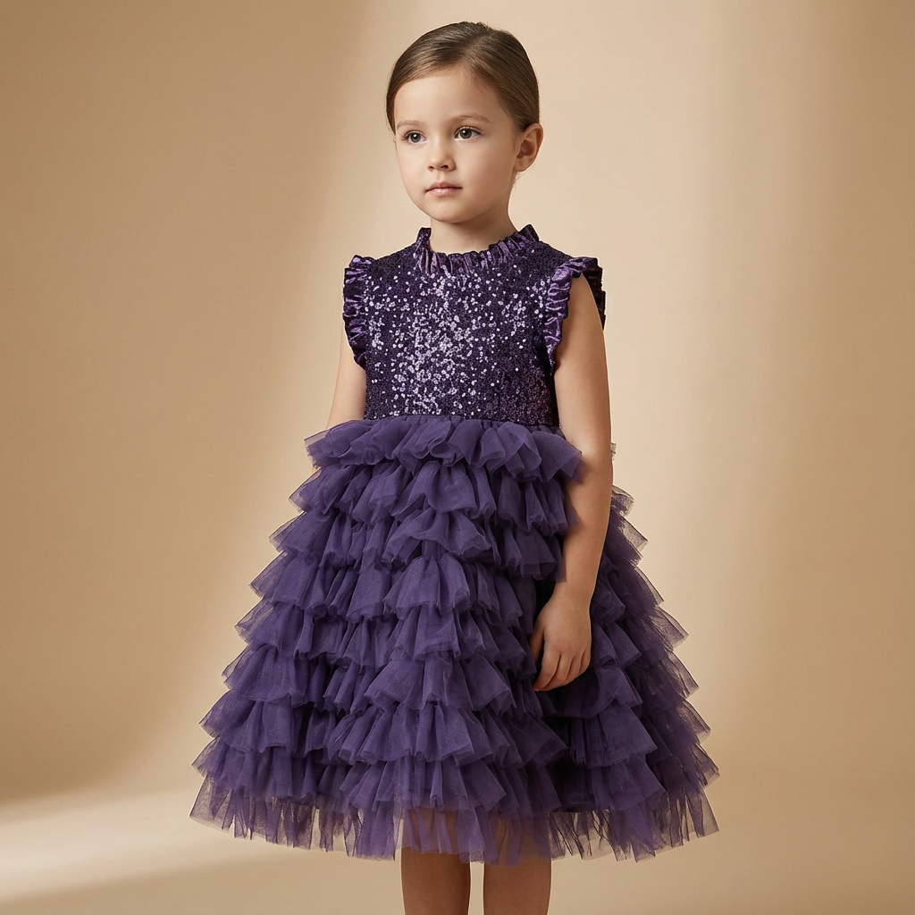 Royal Plum Celestia Ruffle Tulle Party Dress