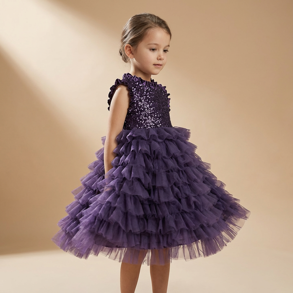 Royal Plum Celestia Ruffle Tulle Party Dress