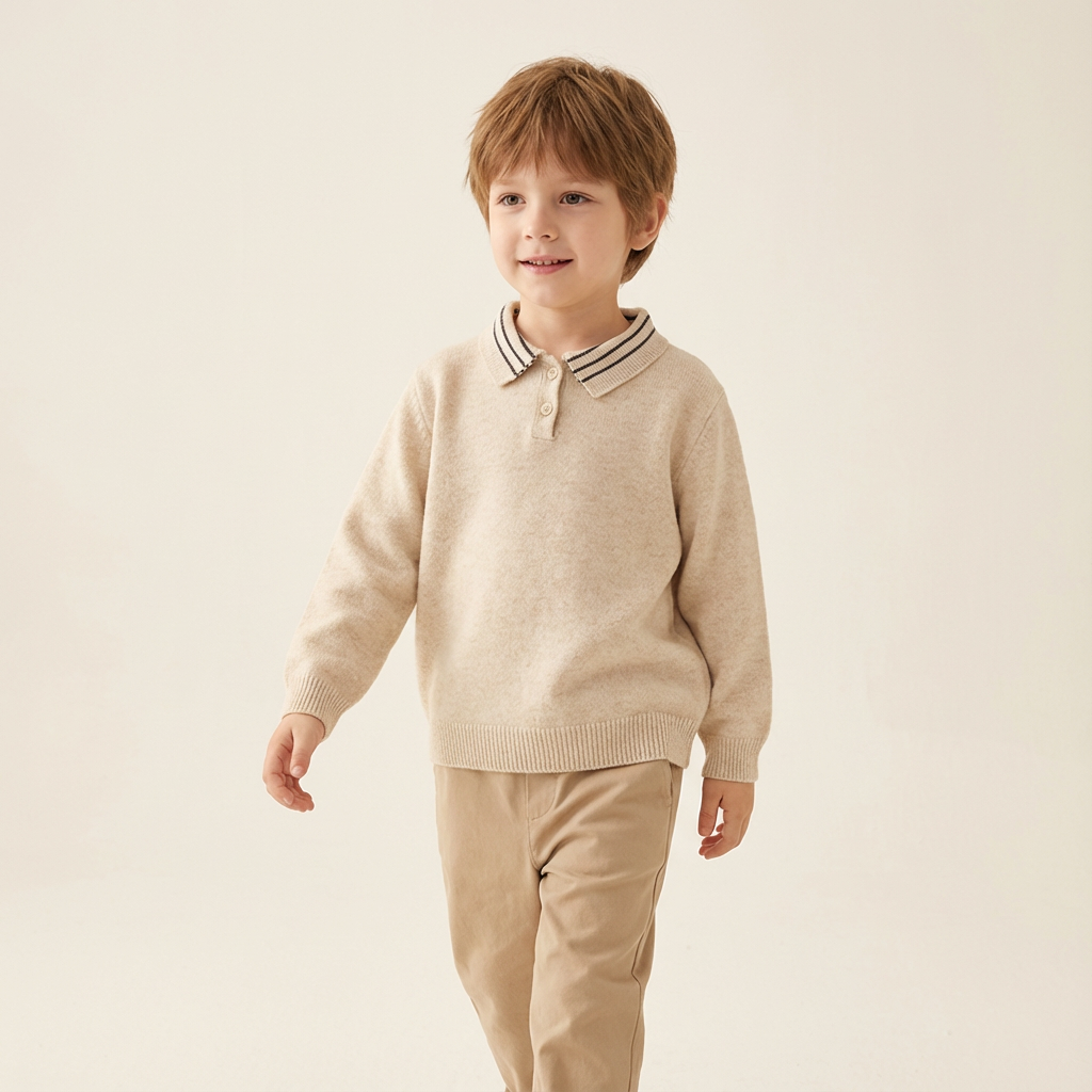 Oatmeal Beige Classic Knit Polo Sweater