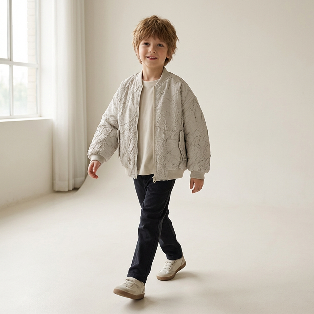 Marble Weave Quilted Bomber Jacket