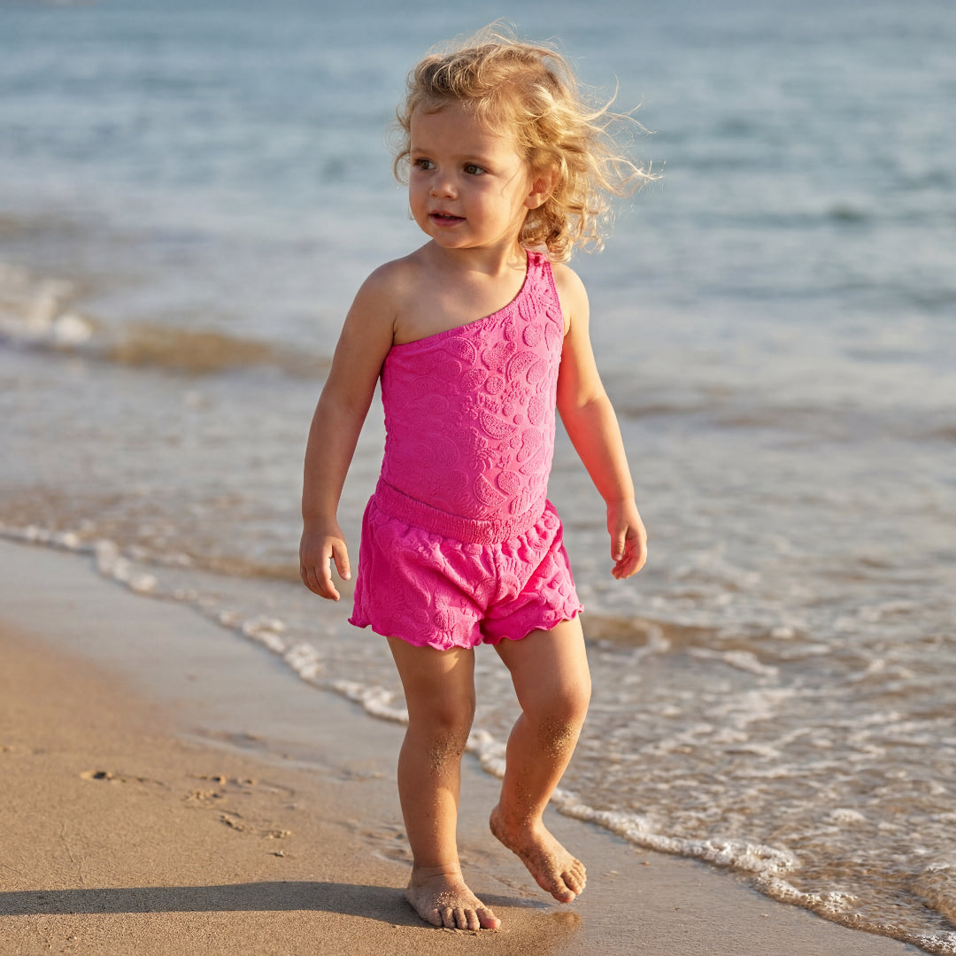 Girls Tropical Fruit Terry Swimsuit & Shorts Set