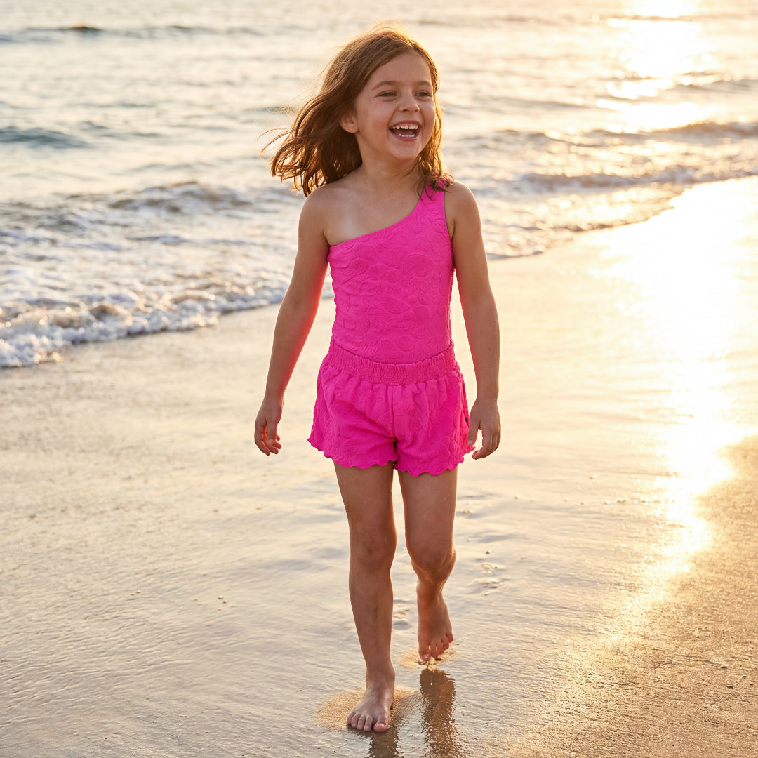 Girls Tropical Fruit Terry Swimsuit & Shorts Set
