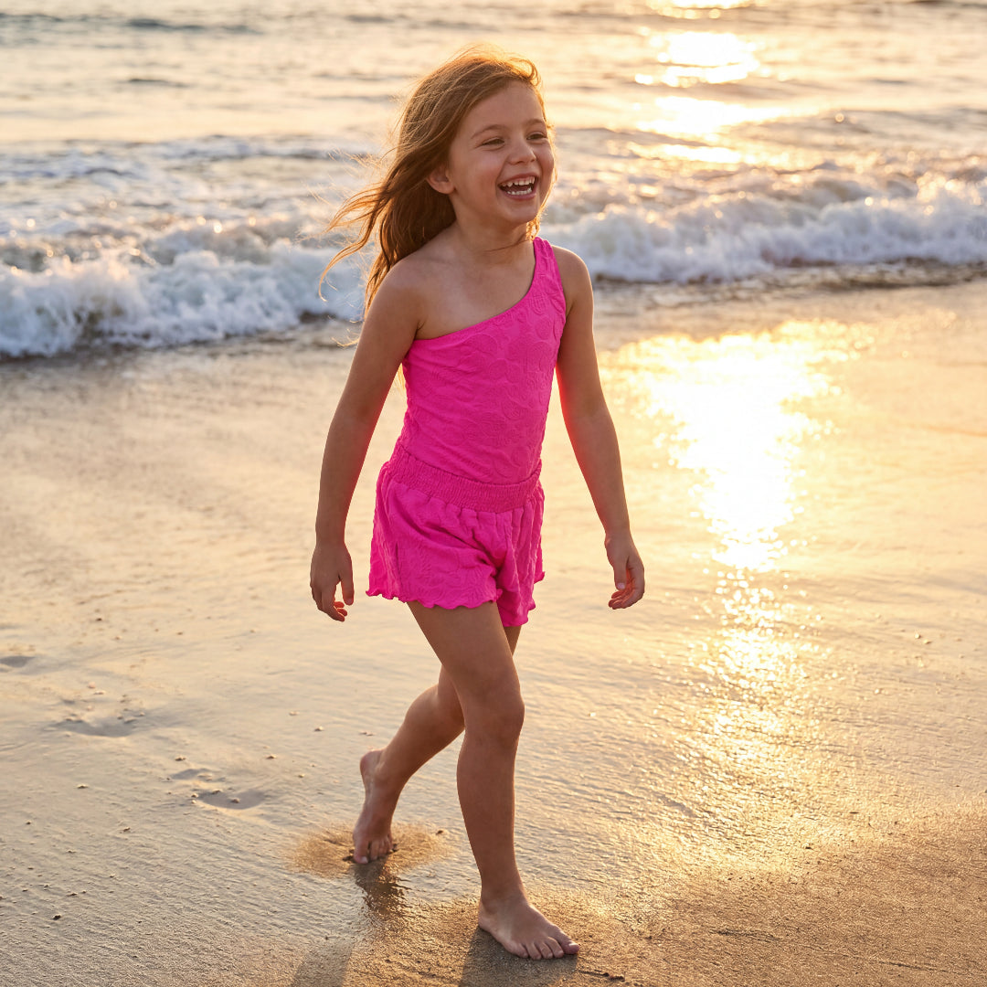 Girls Tropical Fruit Terry Swimsuit & Shorts Set