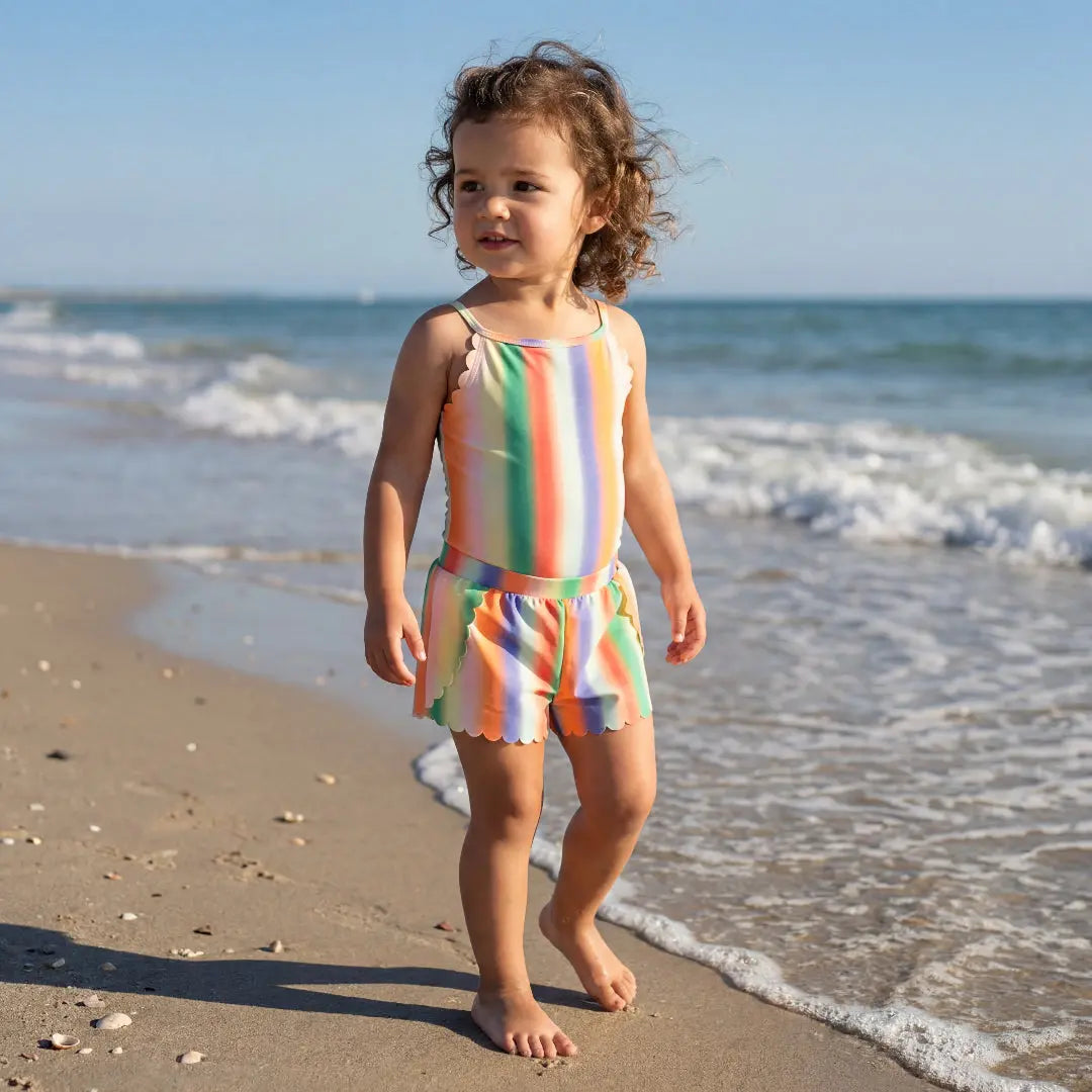 Girls Sunbeam Stripes Swimsuit & Shorts Molo